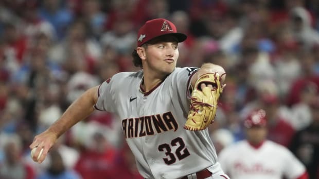 Arizona Diamondbacks right-hander Brandon Pfaadt (32) pitches against the Philadelphia Phillies in Game 7 of the National League Championship Series. Arizona won 4-2 to advance to the World Series.